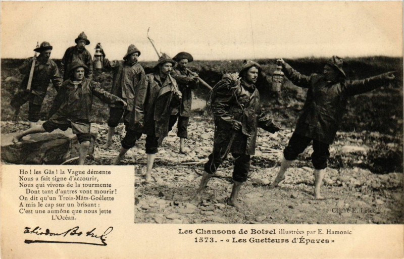 Carte postale ancienne Les Guetteurs d'Epaves - Les Chansons de Botrel - Folklore