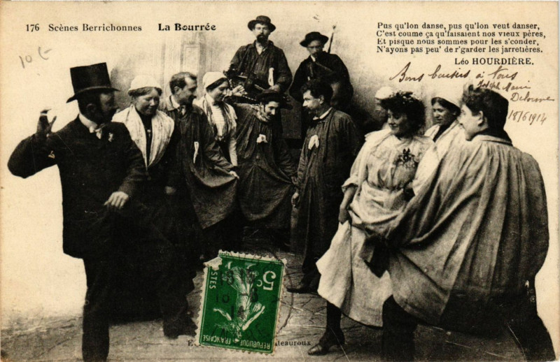 Carte postale ancienne La Bourrée - Scenes Berrichonnes - Folklore