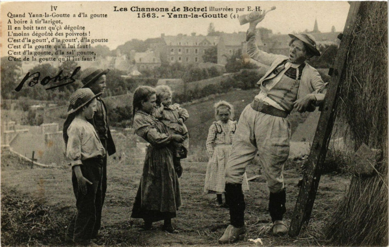 Carte postale ancienne Yann-la-Goutte - Les Chansons de Botrel - Folklore