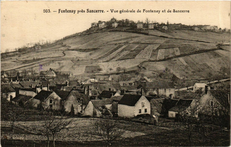 Carte postale ancienne Fontenay - pres Sancerre - Vue générale de Fontenay et de Sancerre à Sancerre