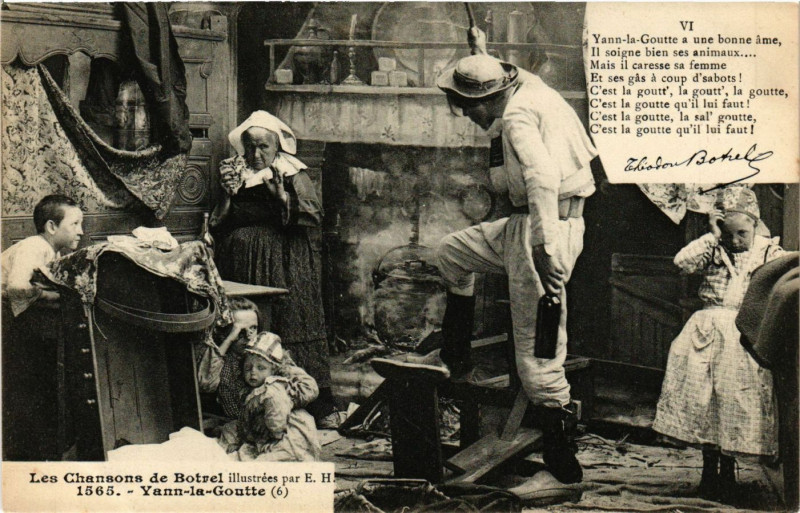 Carte postale ancienne Yann-la-Goutte - Les Chansons de Botrel - Folklore
