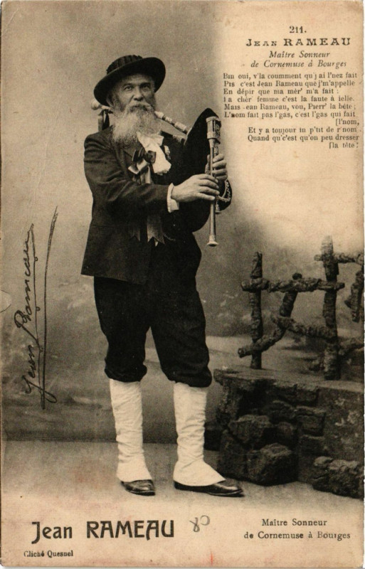 Carte postale ancienne Jean Rameau - Maitre Sonneur de Cornemuse a Bourges - Folklore à Bourges