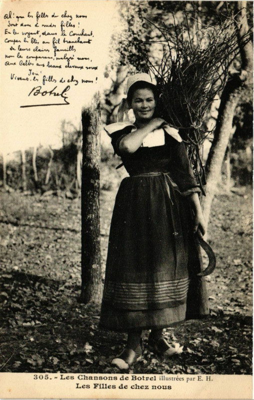 Carte postale ancienne Les Filles de Chez Nous - Les Chansons de Botrel - Folklore