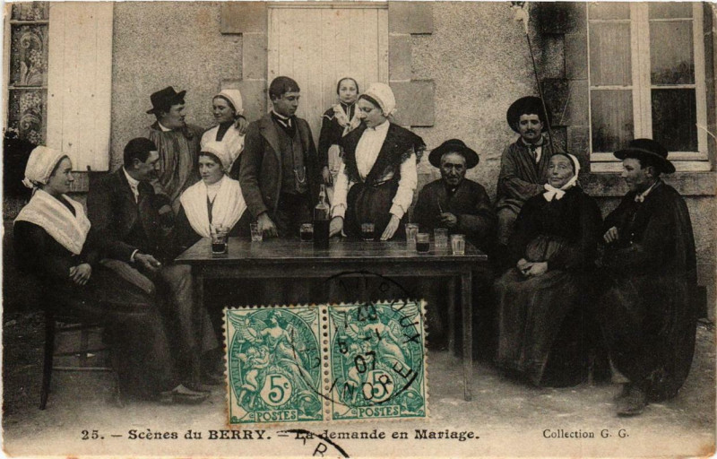 Carte postale ancienne Scenes du Berry La Demande en Marriage
