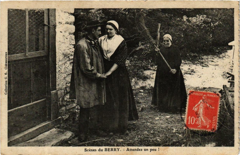 Carte postale ancienne Scenes du Berry Attendez un peu