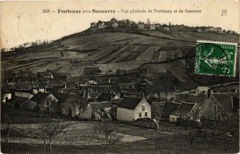 Carte postale ancienne Fontenay pres Sancerre Vue générale de Fontenay et de Sancerre à Sancerre