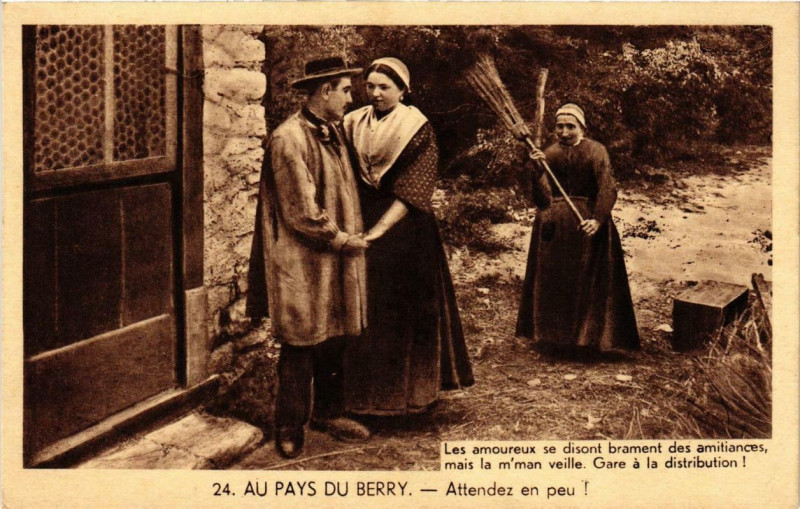 Carte postale ancienne Au Pays du Berry Attendez en peu