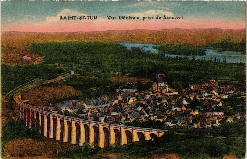 Carte postale ancienne St-Satur Vue générale, prise de Sancerre à Sancerre