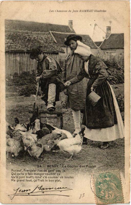 Carte postale ancienne Berry Le Gouter des Poules