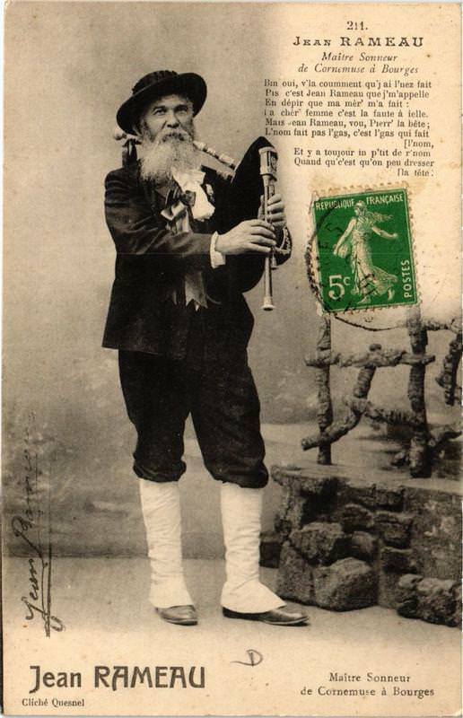 Carte postale ancienne Jean Rameau Maitre Sonneur de Cornemuse a Bourges à Bourges