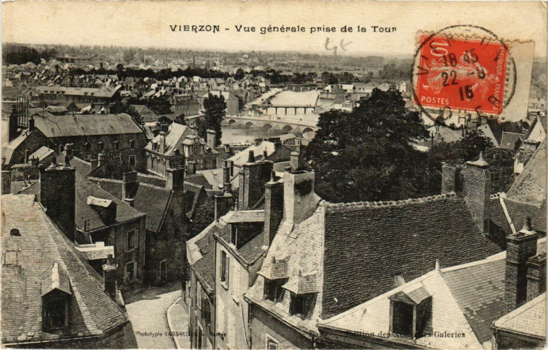 Carte postale ancienne Vierzon - Vue générale prise de la Tour à Vierzon