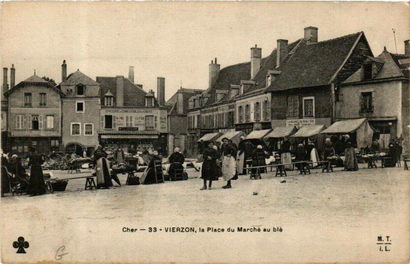Carte postale ancienne Vierzon la Place du Marche au ble à Vierzon