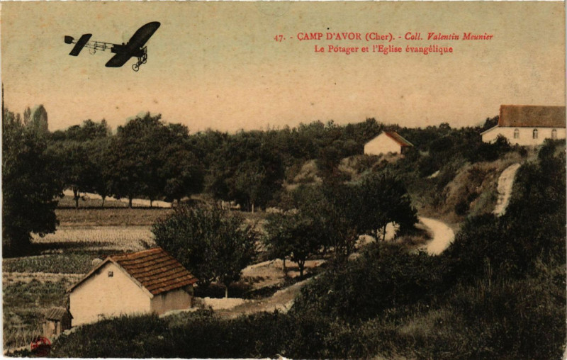 Carte postale ancienne Camp d'Avord - Aviation - Coll. Valentin Meunier à Avord