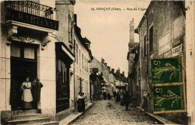 Carte postale ancienne Gracay Rue du Cygne à Graçay