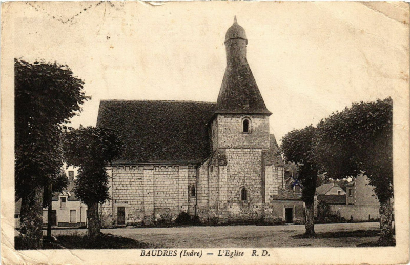 Carte postale ancienne Baudres - l'Eglise à Baudres