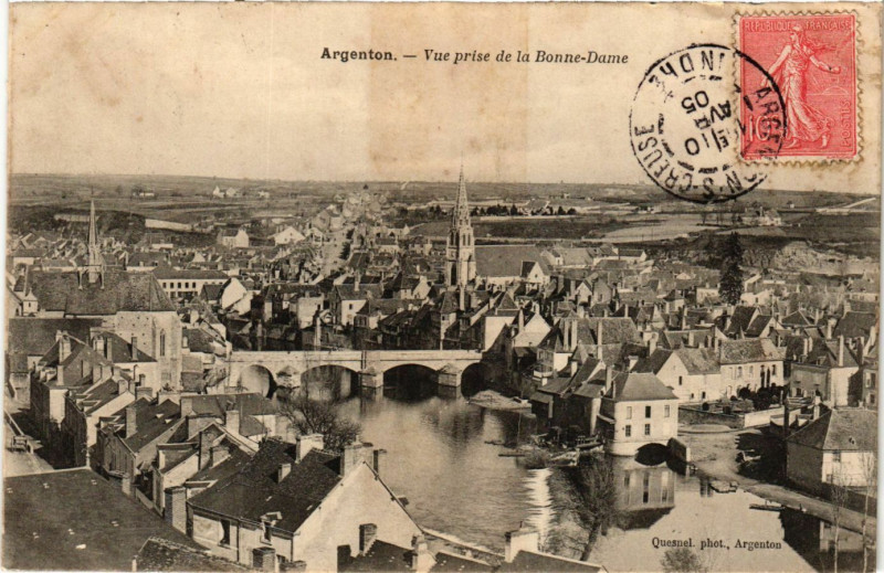Carte postale ancienne Argenton - Vue prise de la Bonne-Dame