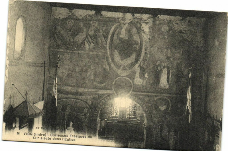 Carte postale ancienne Vicq - Curieuses Fresques du Xii siécle dans l'Eglise