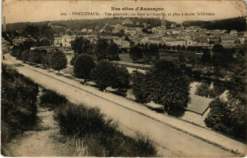Carte postale ancienne Pontgibaud - Vue générale à Pontgibaud