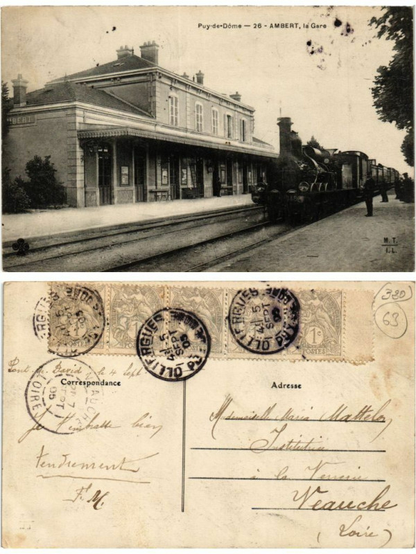 Carte postale ancienne Puy-de-Dome 26 Ambert La Gare à Ambert
