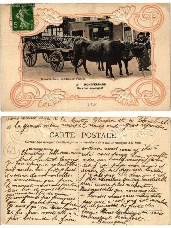 Carte postale ancienne 10 Montferrand Un char auvergnat