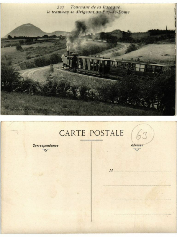 Carte postale ancienne 527 Tournant de la Baraque le tramway se dirigeant au Puy-de-Dome