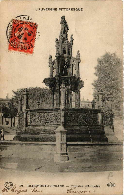 Carte postale ancienne Clermont-Ferrand Fontaine d'Amboise à Clermont-Ferrand