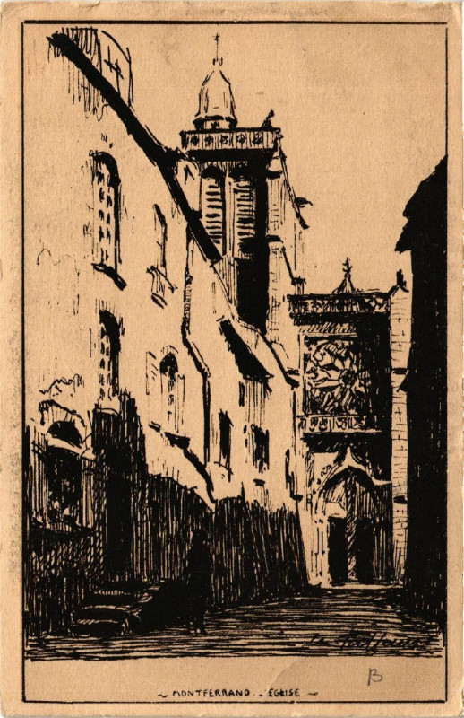 Carte postale ancienne Clermont-Ferrand Eglise Dessin Ch. Jaffeux à Clermont-Ferrand
