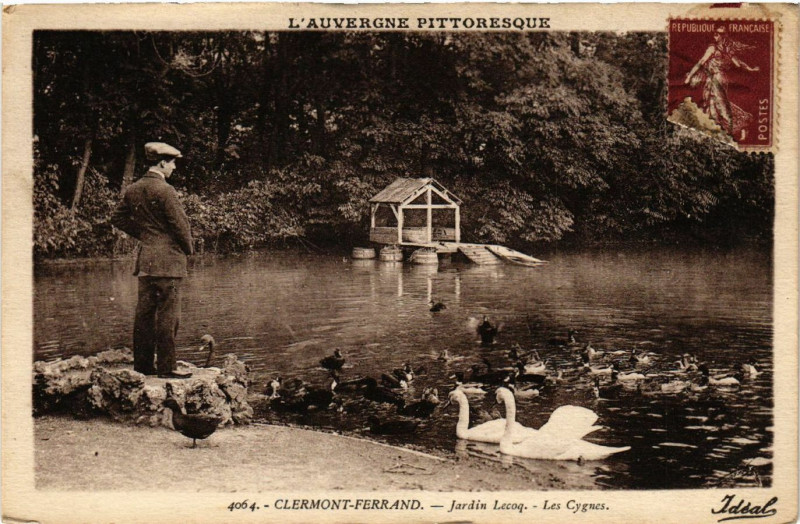 Carte postale ancienne Clermont-Ferrand Jardin Lecoq Les Cygnes à Clermont-Ferrand