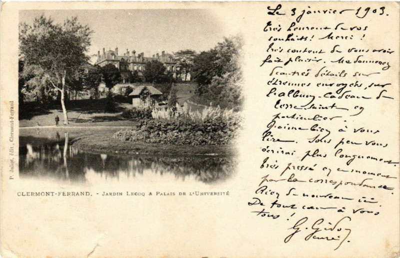 Carte postale ancienne Clermont-Ferrand Jardin Lecoq et Palais de l'universite à Clermont-Ferrand