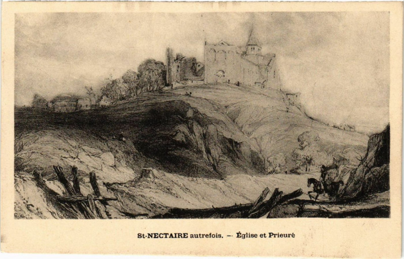 Carte postale ancienne Saint-Nectaire autrefois - Eglise et Prieure à Saint-Nectaire