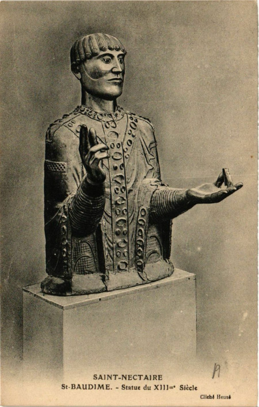 Carte postale ancienne Saint-Nectaire Saint-Baudime - Statue du XIIIe siecle à Saint-Nectaire