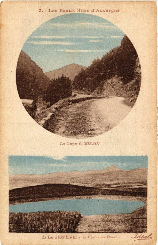 Carte postale ancienne Les Beaux sites d'Auvergne Les Gorges du Surain Lac Servieres