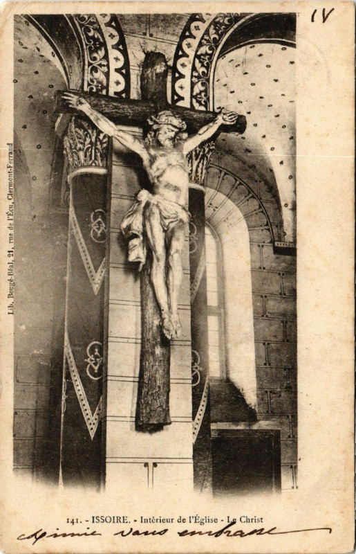 Carte postale ancienne Issoire Int. de l'Eglise - Le Christ à Issoire