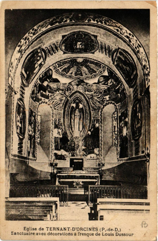 Carte postale ancienne Eglise de Ternant-D'Orcines Sanctuaire avec decos a fresque à Orcines