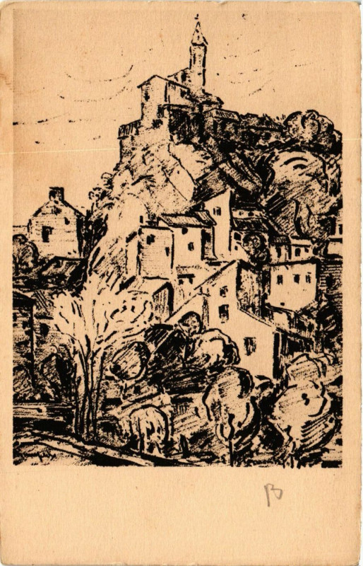 Carte postale ancienne Champeix Dessin Clementel à Champeix