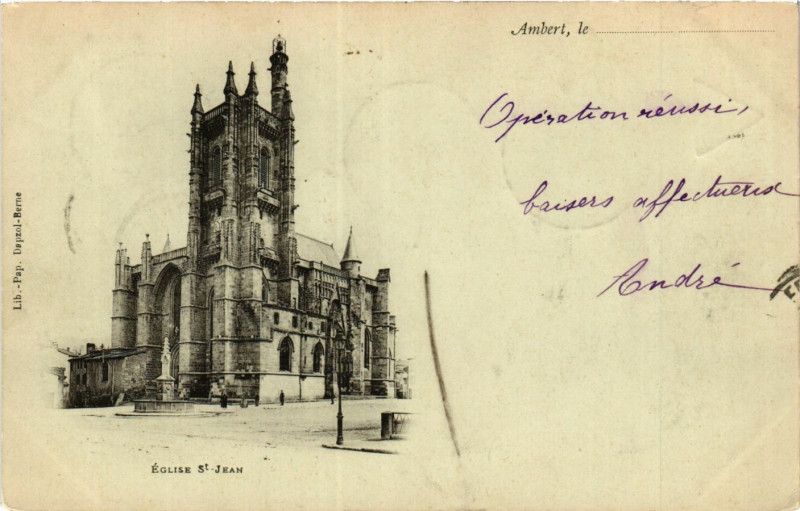 Carte postale ancienne Ambert Eglise St-Jean à Ambert