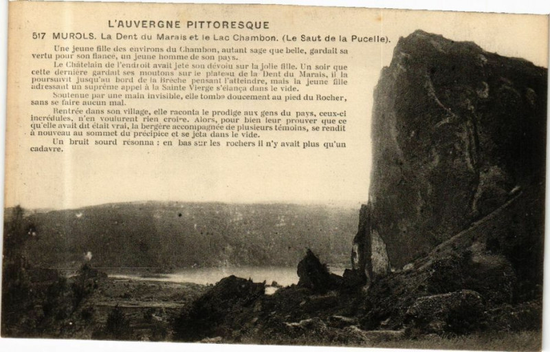 Carte postale ancienne L'Auvergne Pittoresque - Murols - LaDent du Marais le Lac Chambon à Murol