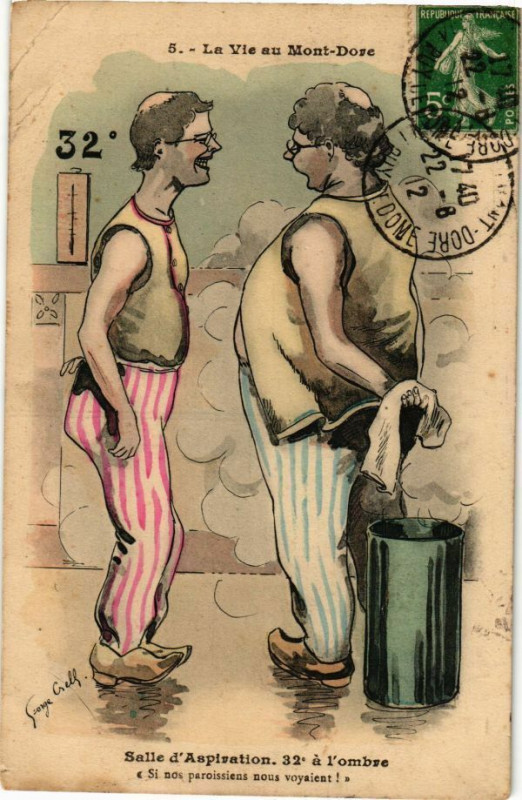 Carte postale ancienne La Vie au Mont-Dore - Salle d'Aspiration 32* a l'ombes à Mont-Dore