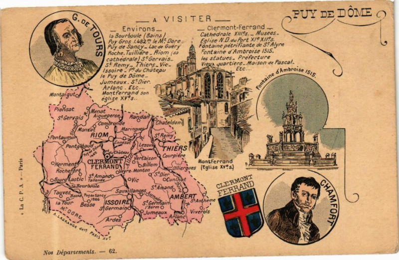 Carte postale ancienne Puy-de-Dome - a Visiter - Env. - Clermont-Ferrand à Clermont-Ferrand