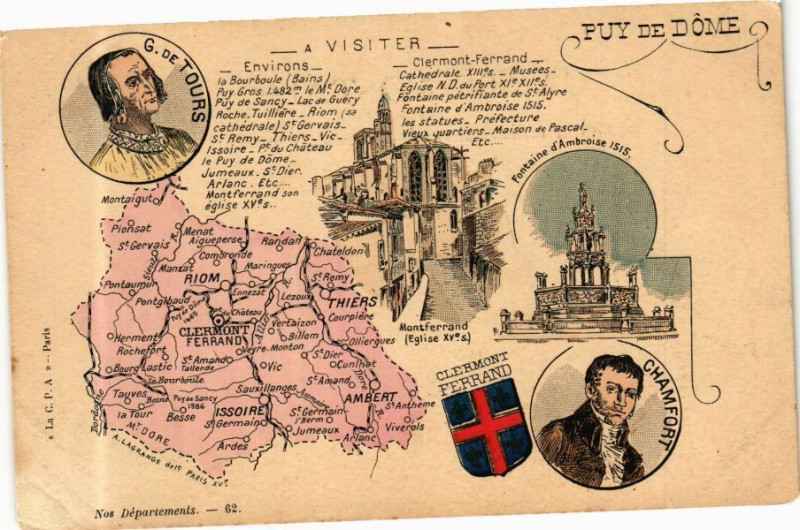 Carte postale ancienne Puy-de-Dome - A Visiter - Env. Clermont-Ferrand à Clermont-Ferrand