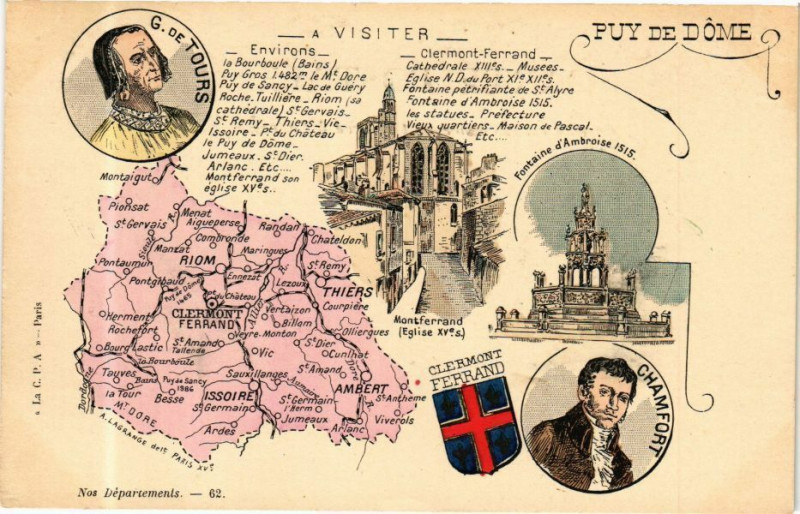 Carte postale ancienne Puy-de-Dome a Visiter - Env. Clermont-Ferrand à Clermont-Ferrand