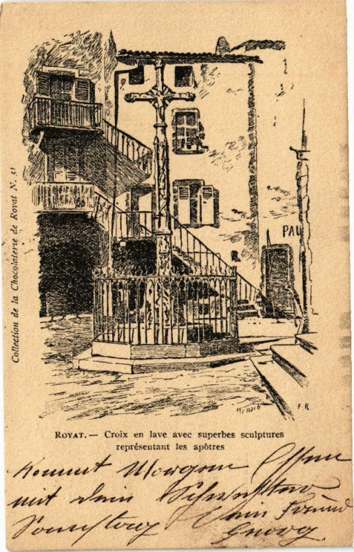 Carte postale ancienne Royat - Croix en lave avec à Royat
