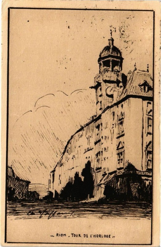 Carte postale ancienne Riom - Tour de l'horloge à Riom