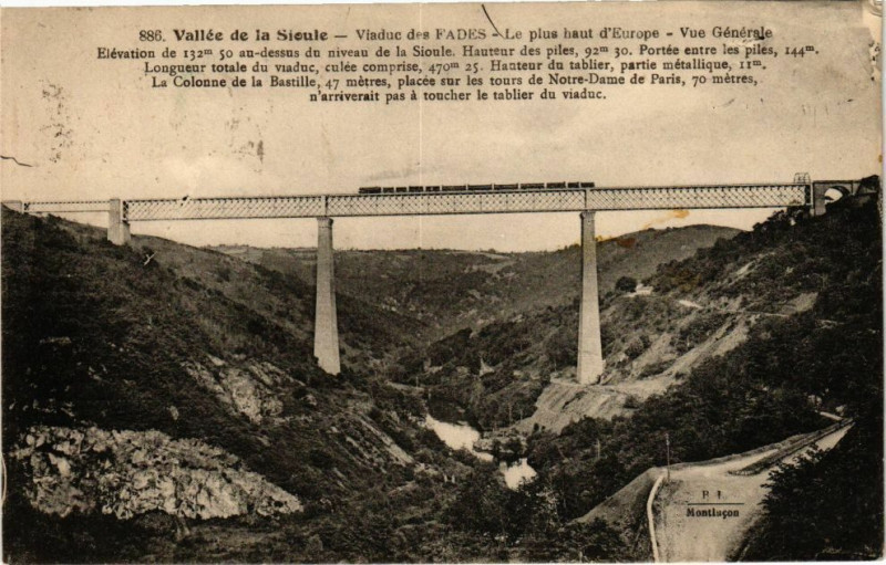 Carte postale ancienne Vallée de la Sioule - Viaduc des Fades - Le plus haut d'Europe...