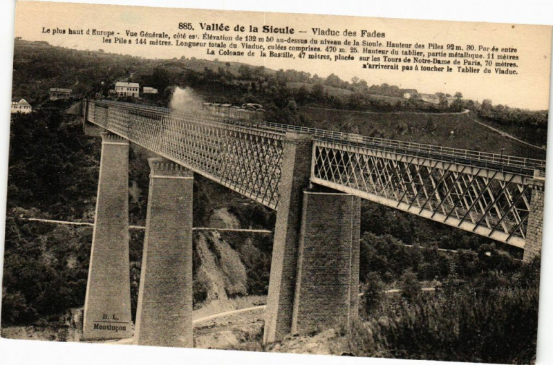 Carte postale ancienne Vallée de la Sioule - Viaduc des Fades - Le plus haut d'Europe....