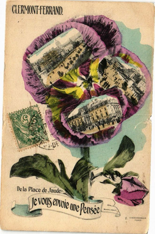 Carte postale ancienne Clermont-Ferrand - De la Place de Jaude - Je vous envoie une Pensée à Clermont-Ferrand