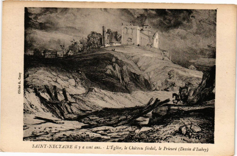 Carte postale ancienne Saint-Nectaire - L'Eglise le Chateau feodal le Prieure à Saint-Nectaire