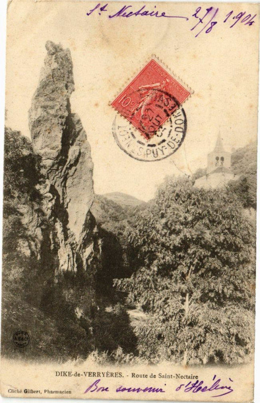 Carte postale ancienne Dike-de-verryeres - Route de Saint-Nectaire à Saint-Nectaire