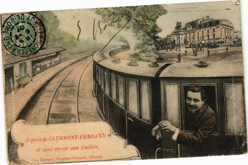 Carte postale ancienne Le pars de Clermont-Ferrand et vous envoie mes Amitiés à Clermont-Ferrand