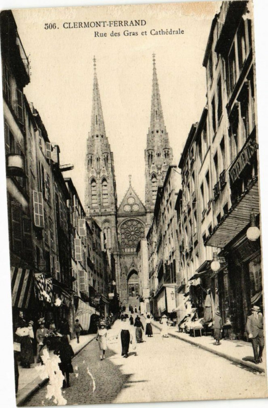 Carte postale ancienne Clermont-Ferrand - Rue des Gras et Cathedrale à Clermont-Ferrand